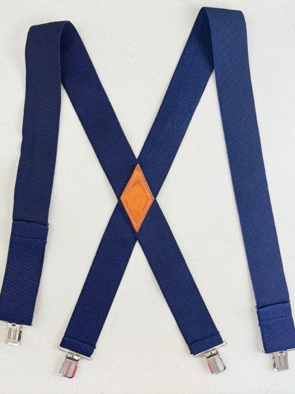 Vintage Mens Navy Blue Wide Strap Suspenders 1970s Adjustable One Size Fits Most